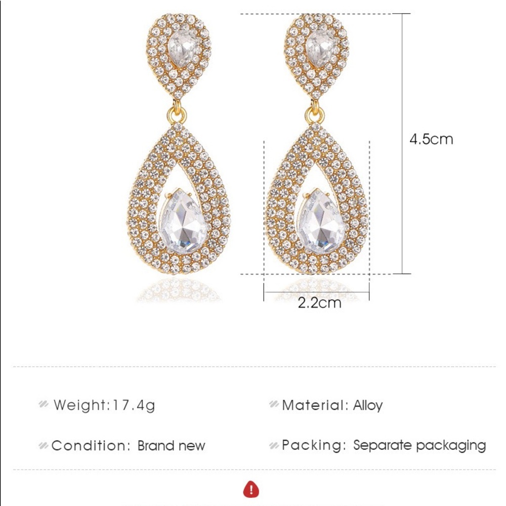Silver Rhinestone Tear Drop Earrings - Picture 3 of 3